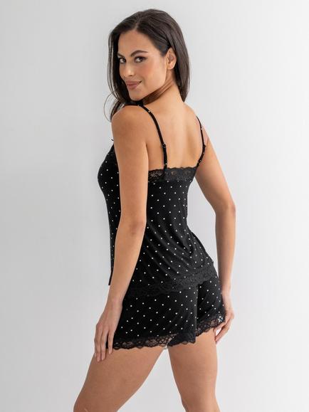 Pour Moi Sofa Loves Lace Jersey Cami & Shorts Pyjama Set, Black/White - view 2, Black/White