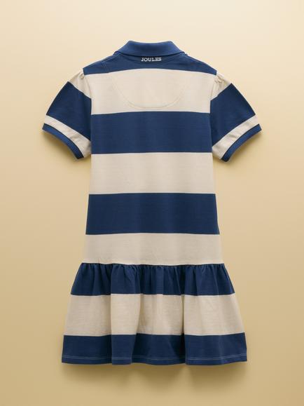Joules Kids' Cotton Striped Polo Shirt Dress - view 2, Navy/White