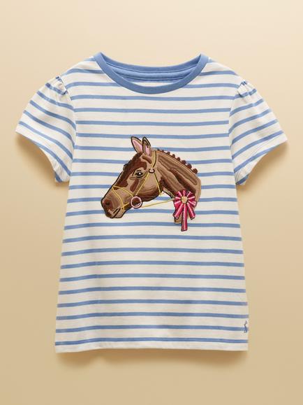 Joules Kids' Astra Appliqué T-Shirt, Blue/White, Blue/White