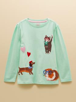 Joules Kids' Ava Long Sleeve Applique Top, Light Green, Light Green