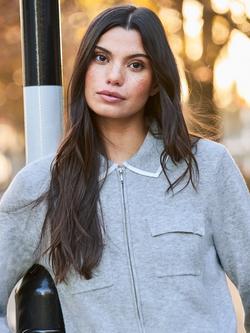 Ro&Zo Knit Zip Front Cardigan, Grey - view 2, Grey