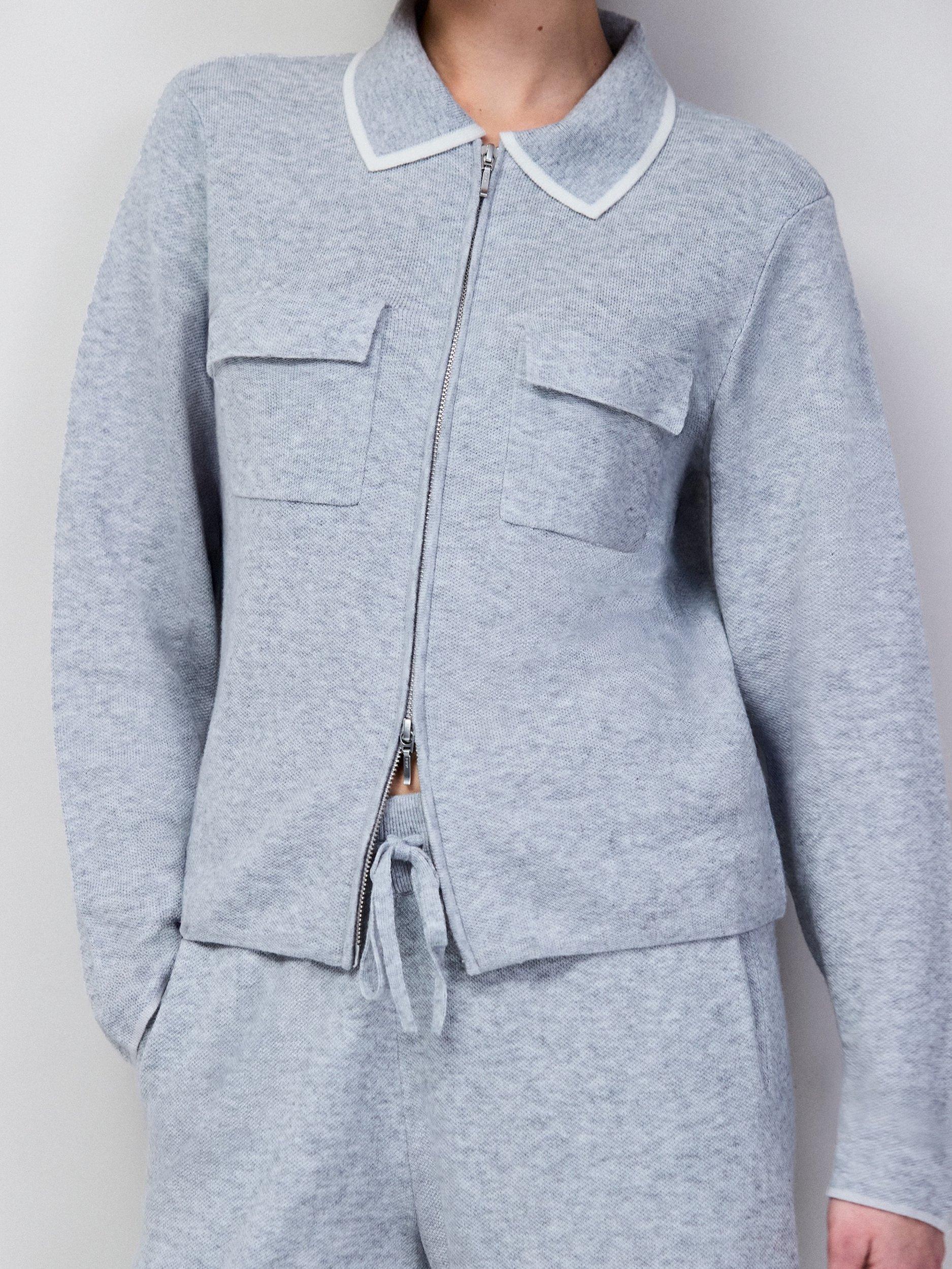 Product image 4 of 6, which shows Ro&Zo Knit Zip Front Cardigan, Grey, XS
