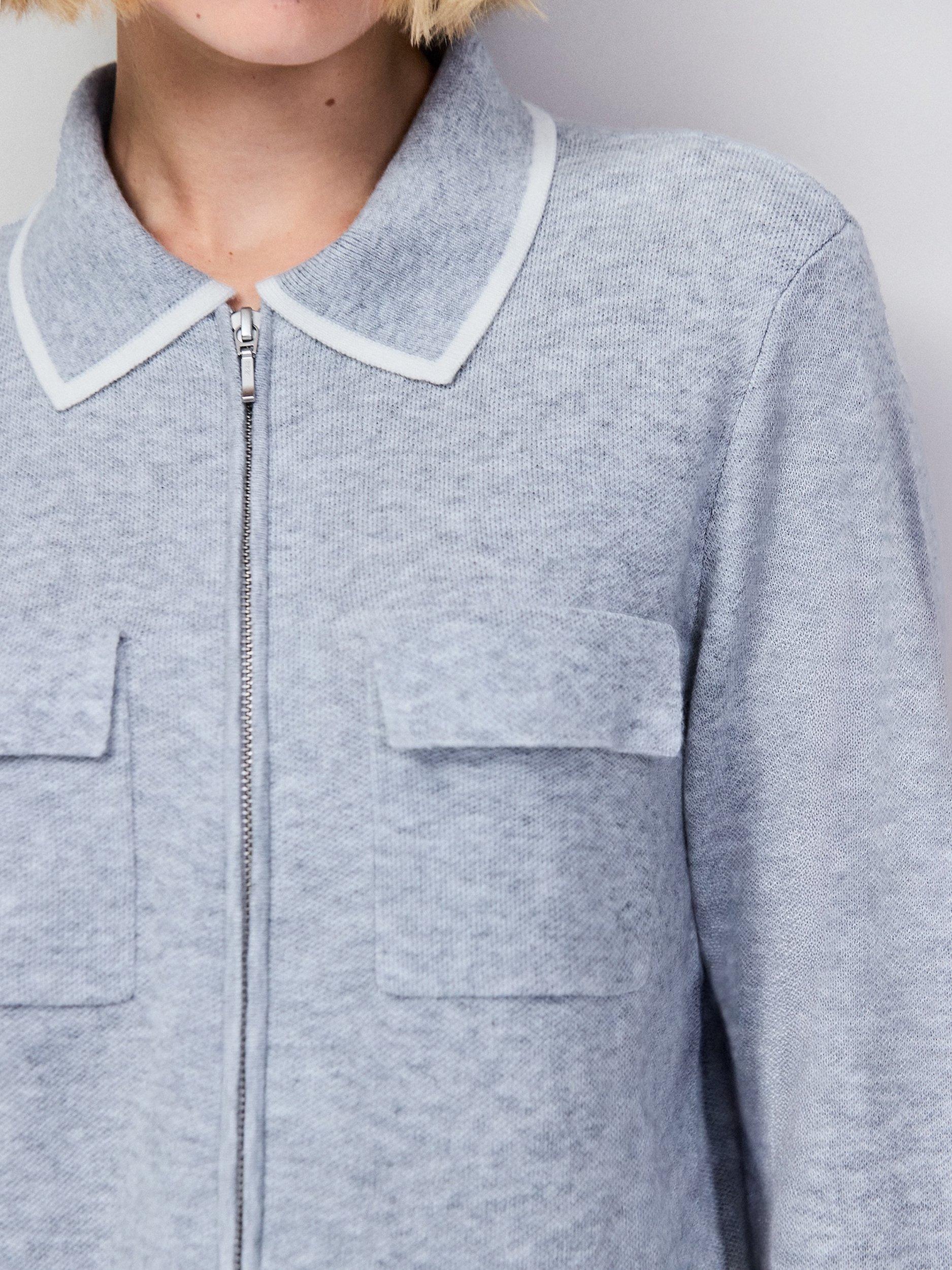 Product image 5 of 6, which shows Ro&Zo Knit Zip Front Cardigan, Grey, XS