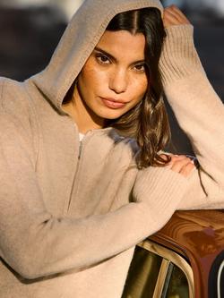 Ro&Zo Half Zip Pure Wool Hoodie, Natural - view 2, Natural
