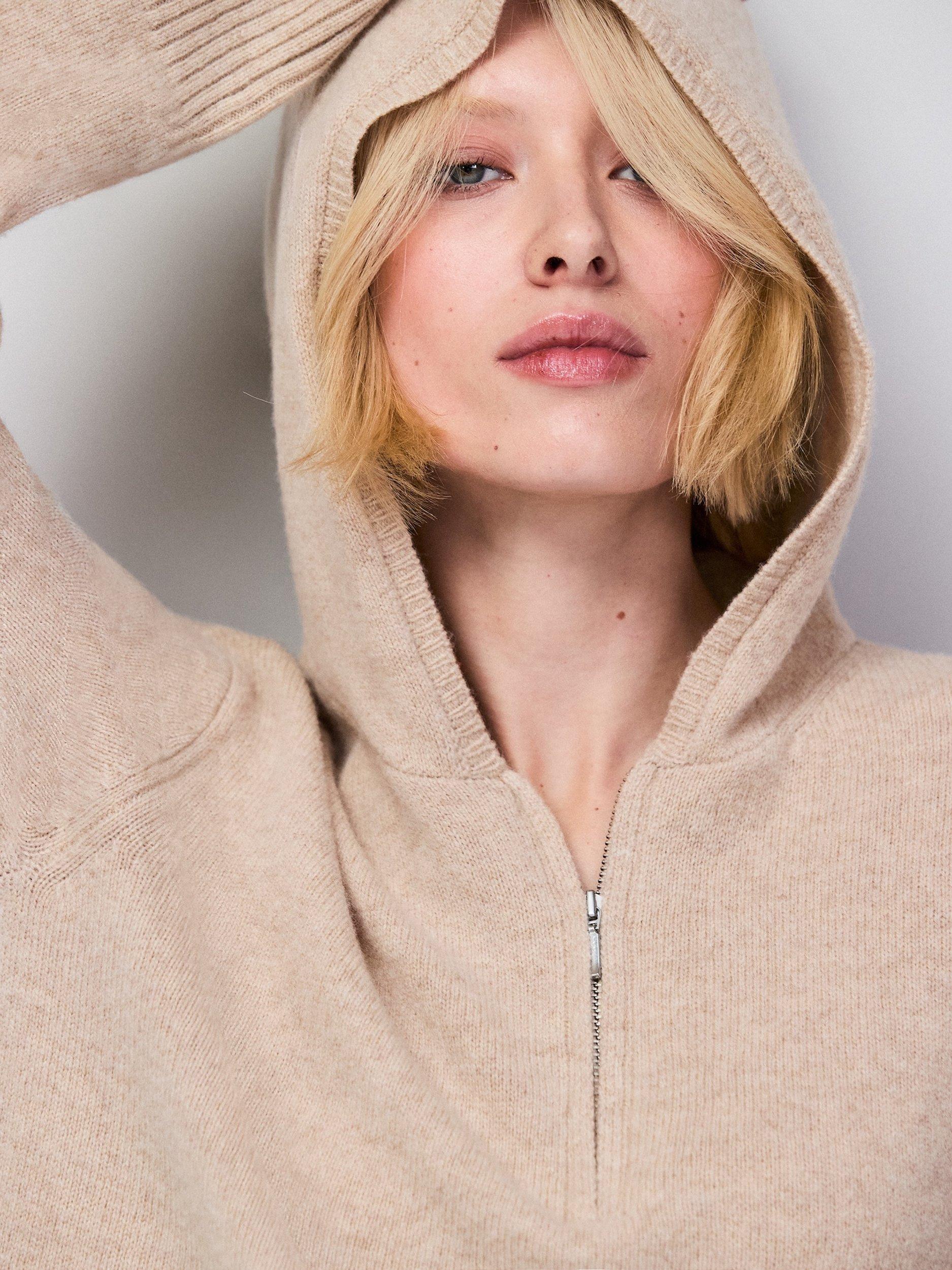 Product image 5 of 7, which shows Ro&Zo Half Zip Pure Wool Hoodie, Natural, XS