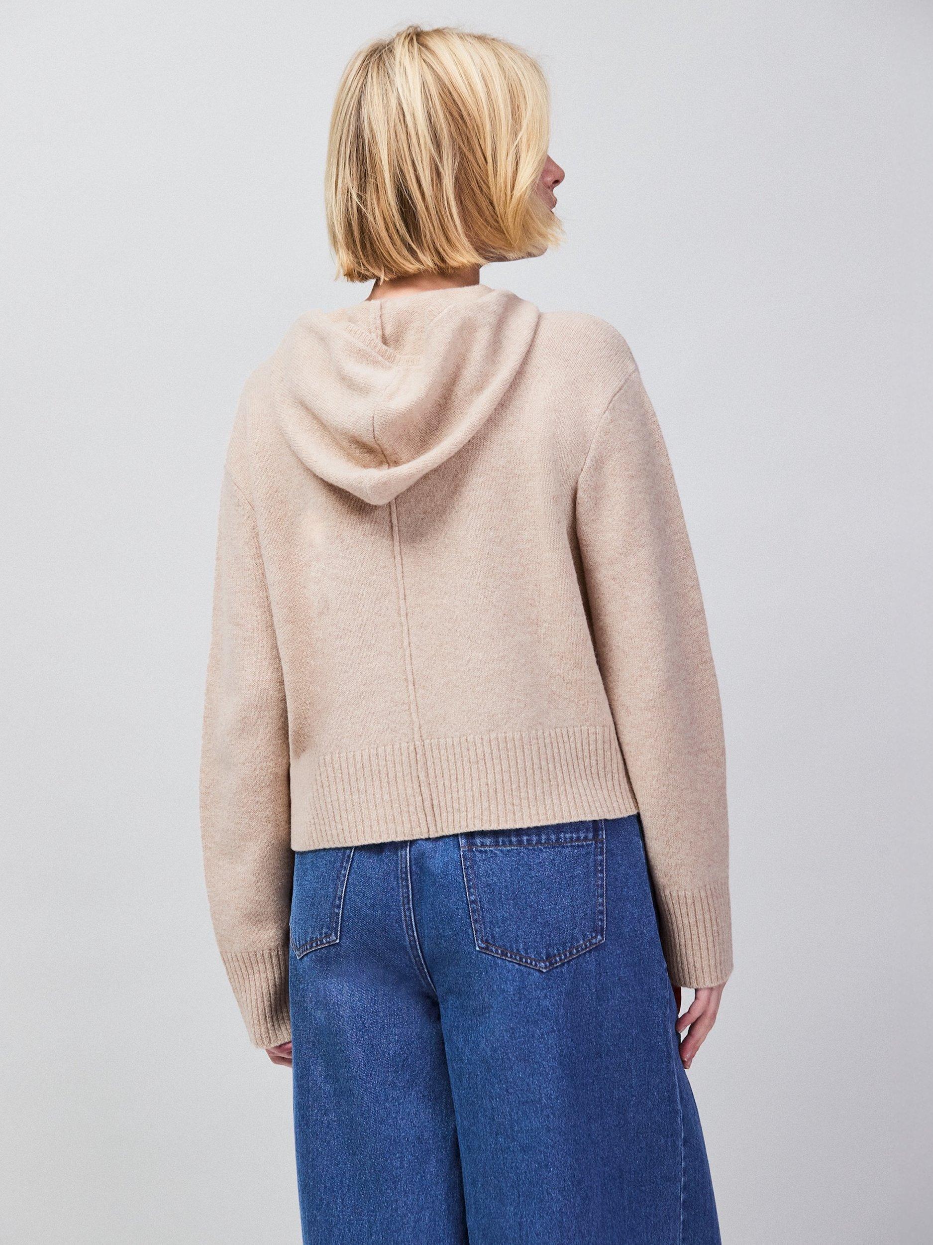 Product image 7 of 7, which shows Ro&Zo Half Zip Pure Wool Hoodie, Natural, XS