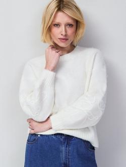Ro&Zo Brushed Applique Sleeve Jumper, White, White