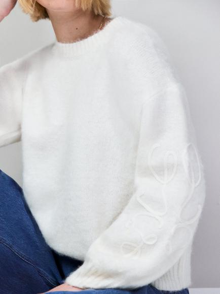 Ro&Zo Brushed Applique Sleeve Jumper, White - view 2, White