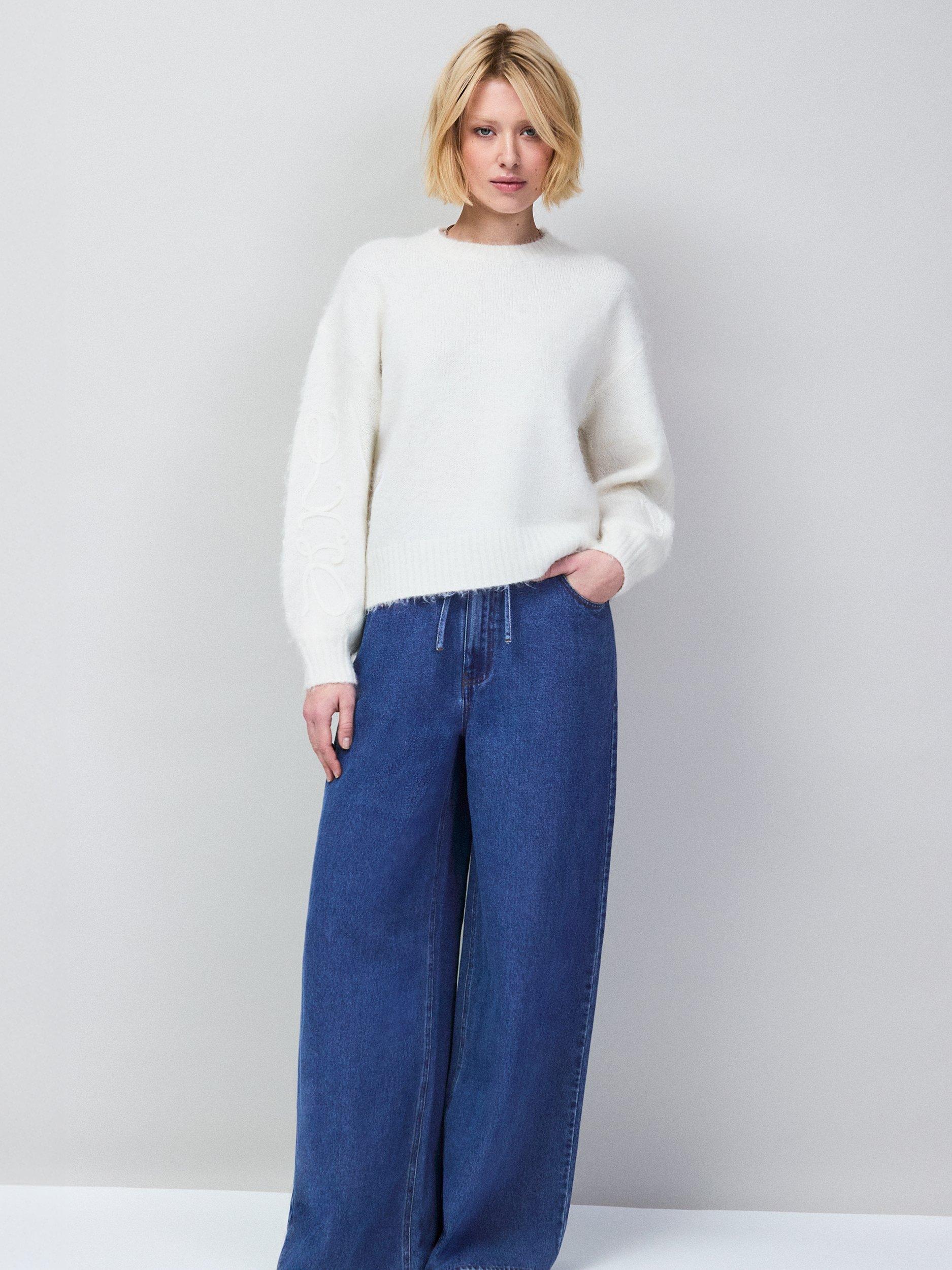 Product image 5 of 6, which shows Ro&Zo Brushed Applique Sleeve Jumper, White, XS