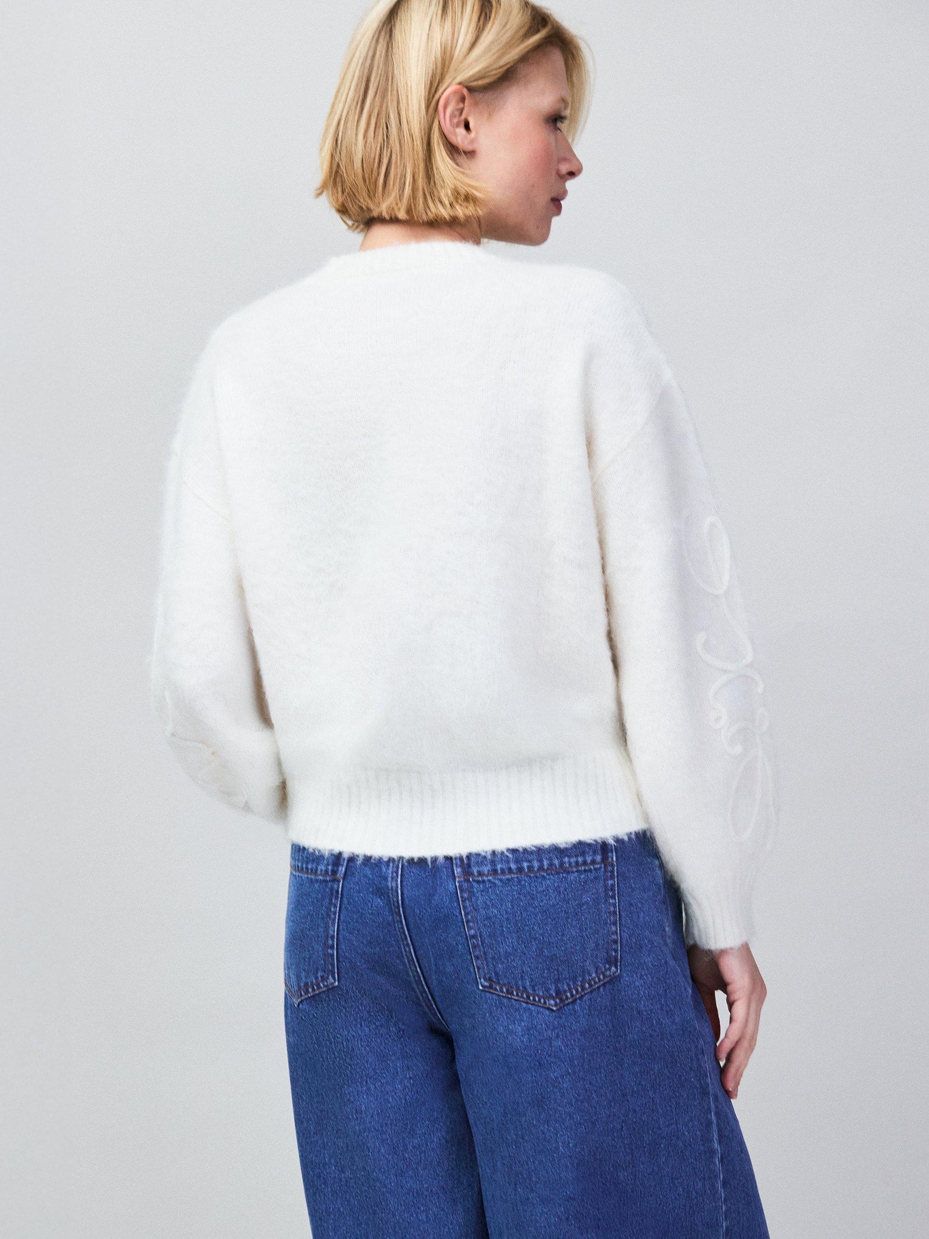 Product image 6 of 6, which shows Ro&Zo Brushed Applique Sleeve Jumper, White, XS