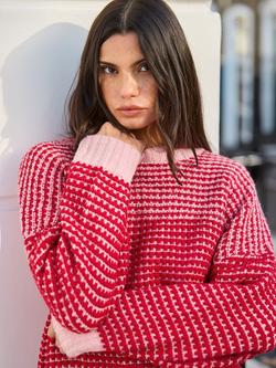 Ro&Zo Crew Neck Contrast Stitch Jumper, Red - view 2, Red