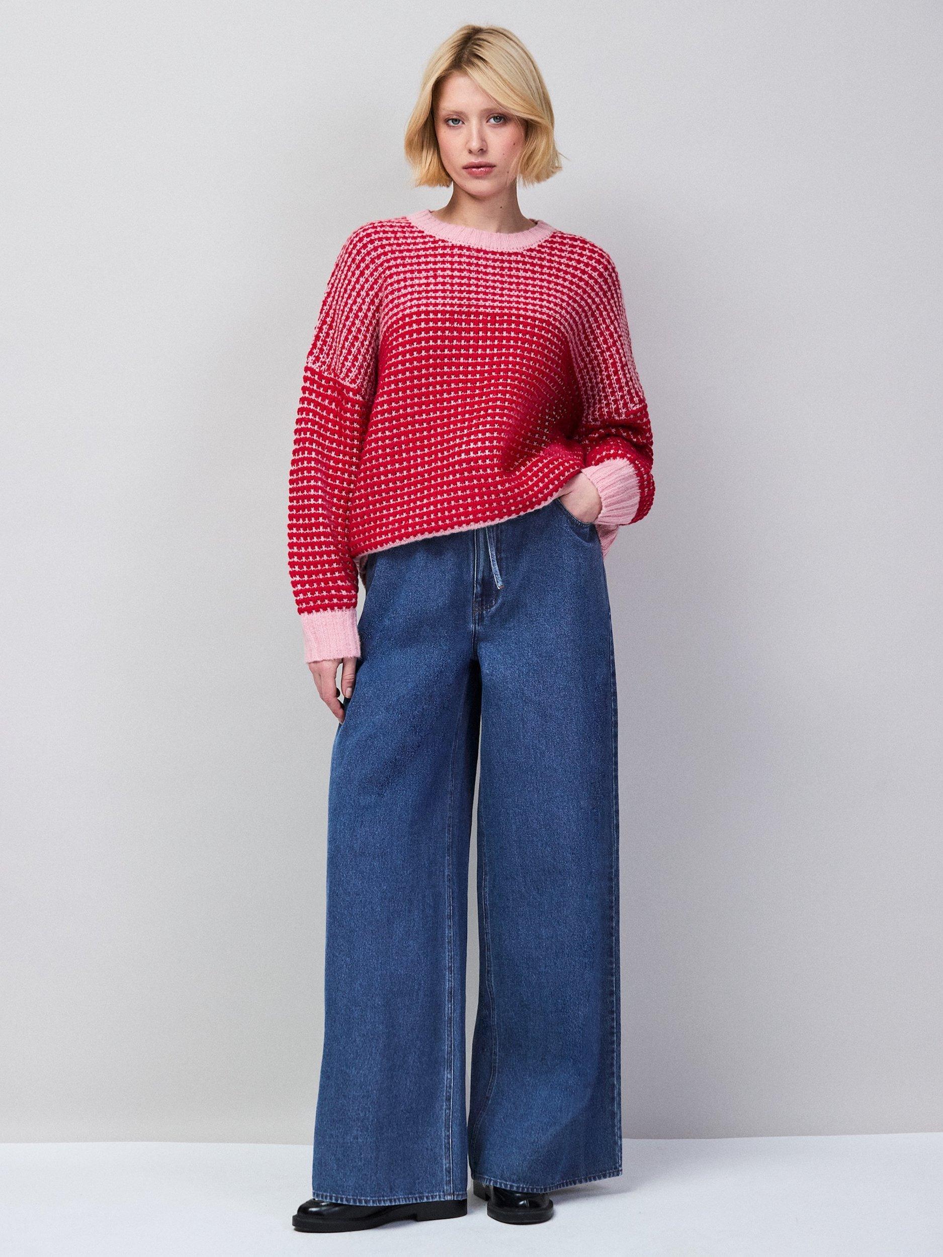 Product image 6 of 7, which shows Ro&Zo Crew Neck Contrast Stitch Jumper, Red, XS