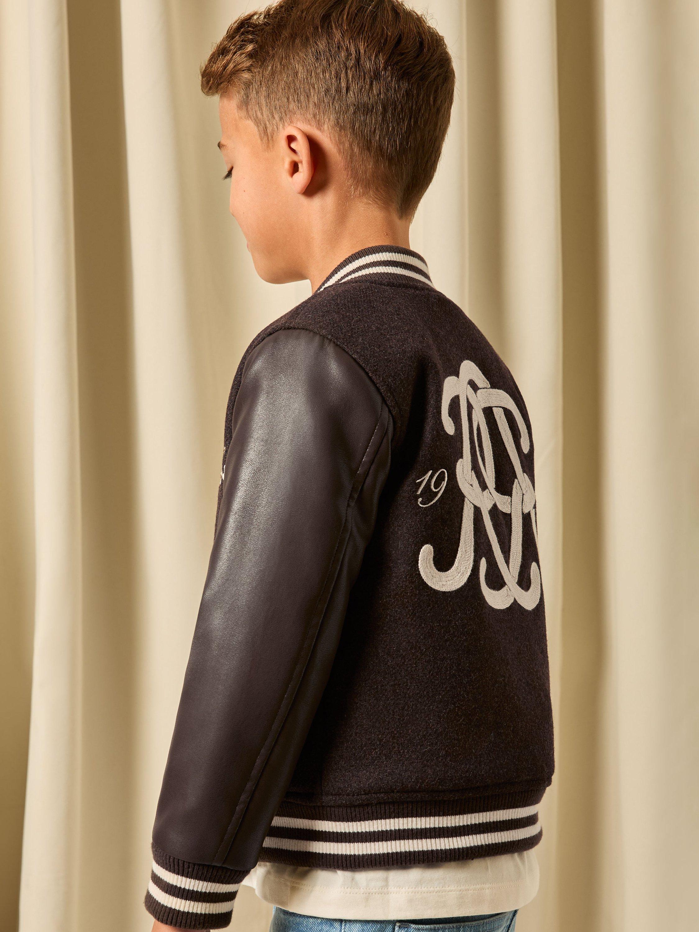 Product image 4 of 5, which shows Reiss Kids' Miller Logo Bomber Jacket, Brown/Off White, 3-4 years
