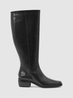 Reiss Michaela Leather Knee High Boots, Black, Black