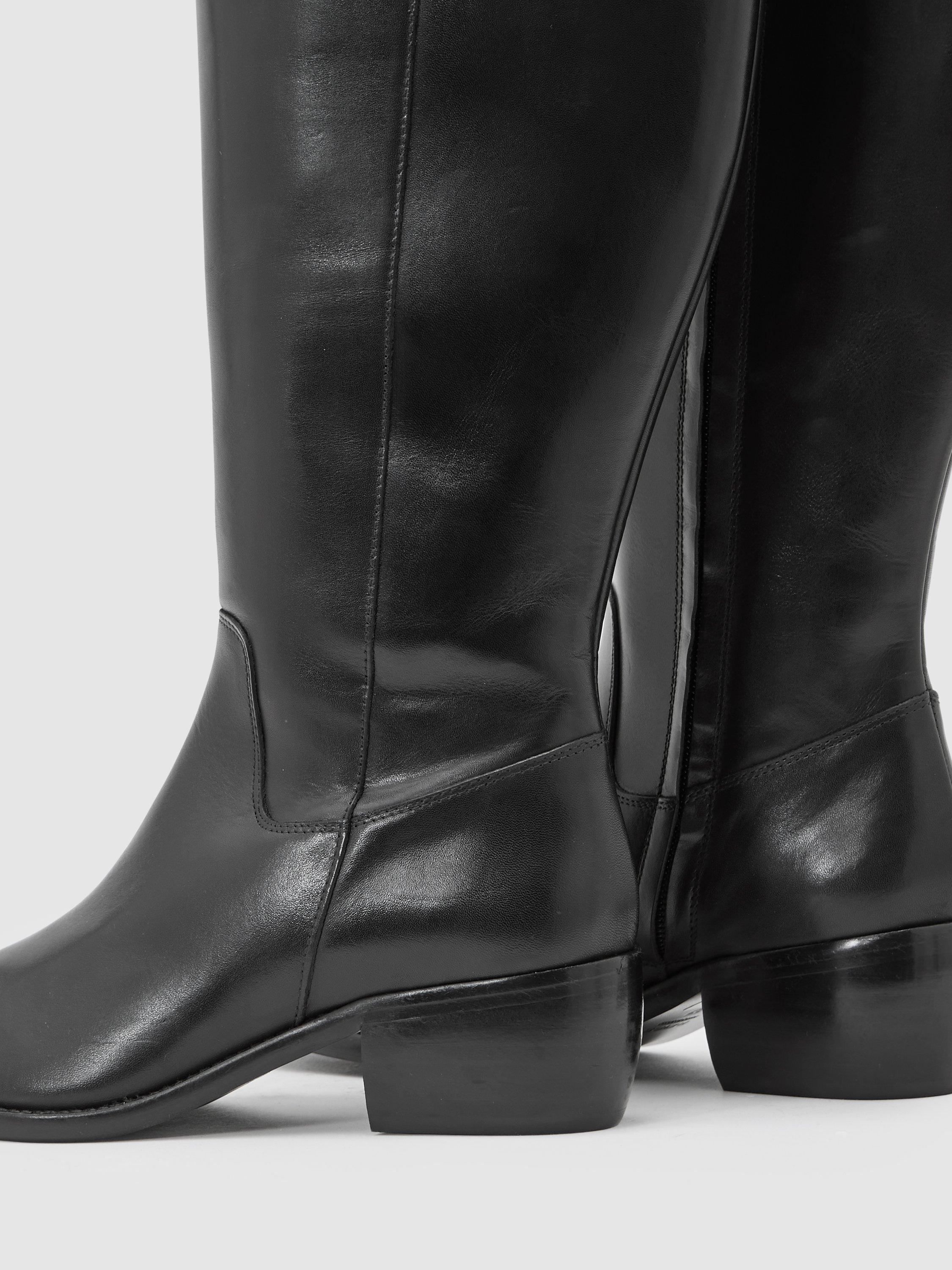 Product image 2 of 5, which shows Reiss Michaela Leather Knee High Boots, Black, 3