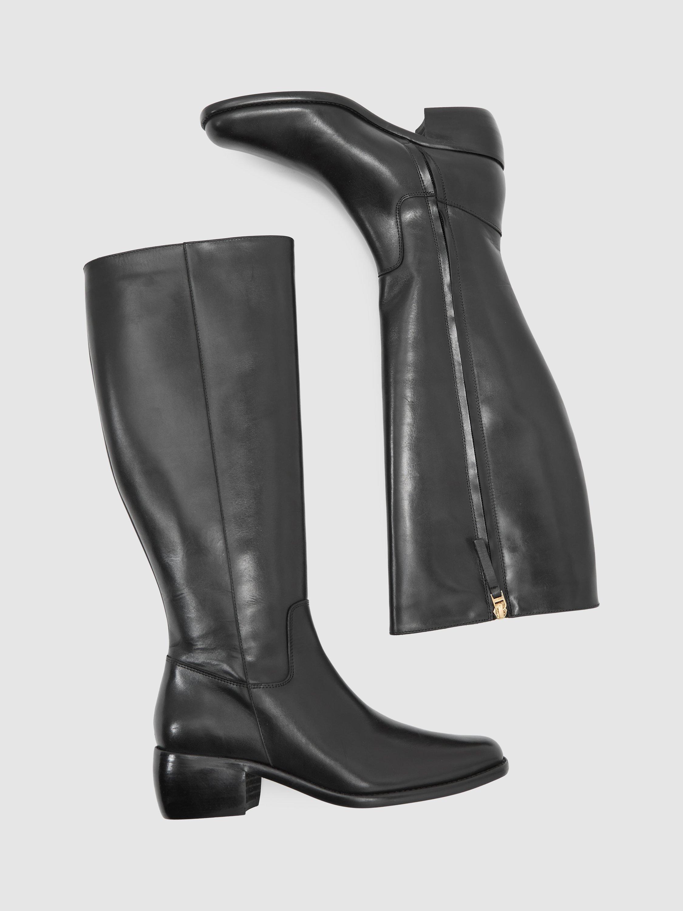 Product image 4 of 5, which shows Reiss Michaela Leather Knee High Boots, Black, 3