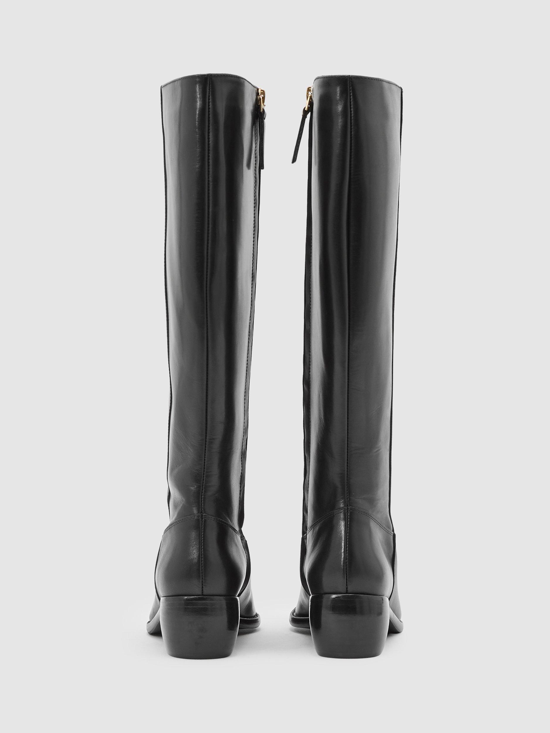 Product image 5 of 5, which shows Reiss Michaela Leather Knee High Boots, Black, 3