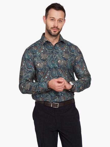 Simon Carter Cotton Tailored Fit Paisley Cord Shirt, Multi, Multi Multi