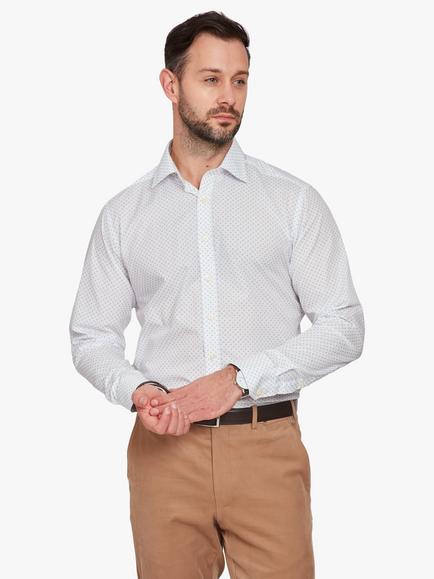 Simon Carter Cotton Tailored Fit Shark Print Shirt, White/Blue, White Blue