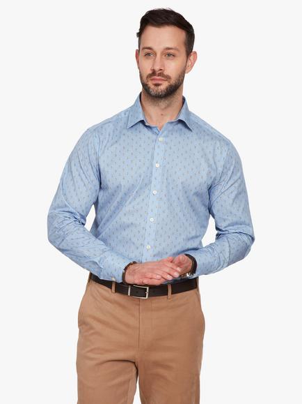 Simon Carter Cotton Tailored Fit Paisley Fish Print Shirt, Light Blue, Light Blue