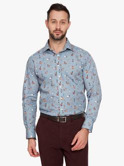 Simon Carter Cotton Tailored Fit Animals in Hat Print Shirt, Blue Multi, Blue Multi