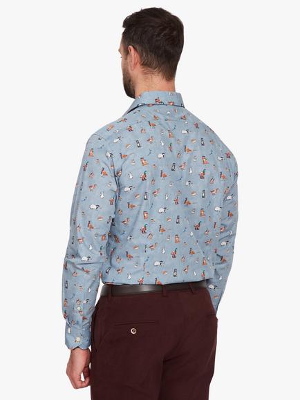 Simon Carter Cotton Tailored Fit Animals in Hat Print Shirt, Blue Multi - view 2, Blue Multi