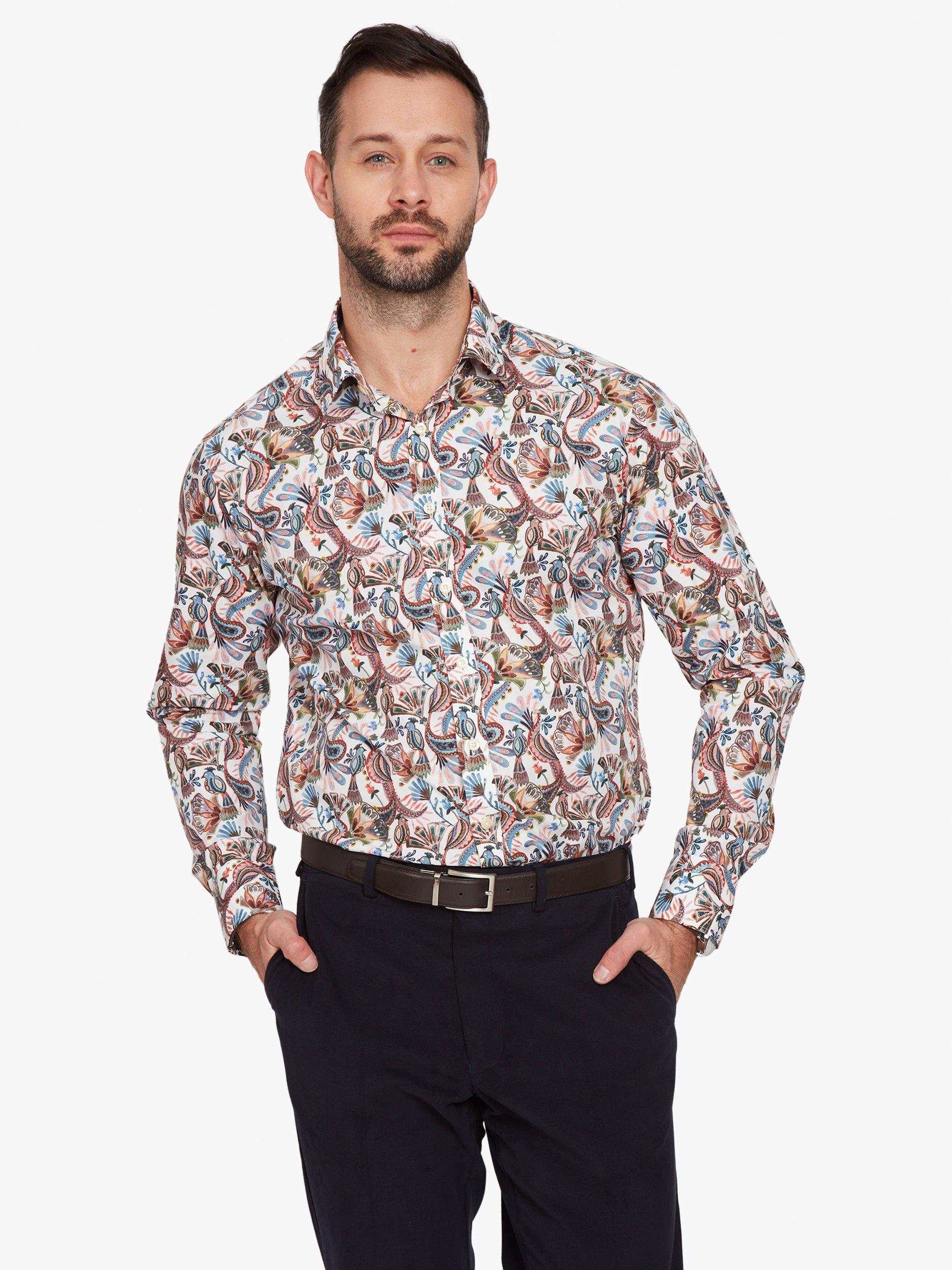 Product image 1 of 7, which shows Simon Carter Cotton Tailored Fit Paisley Shirt, White Multi, 15/R