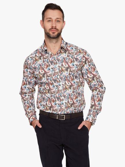 Simon Carter Cotton Tailored Fit Paisley Shirt, White/Multi, White Multi