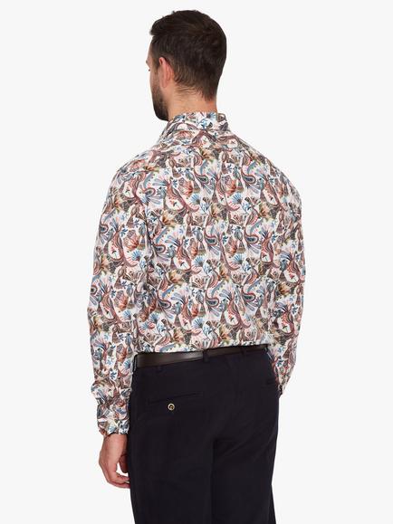 Simon Carter Cotton Tailored Fit Paisley Shirt, White/Multi - view 2, White Multi