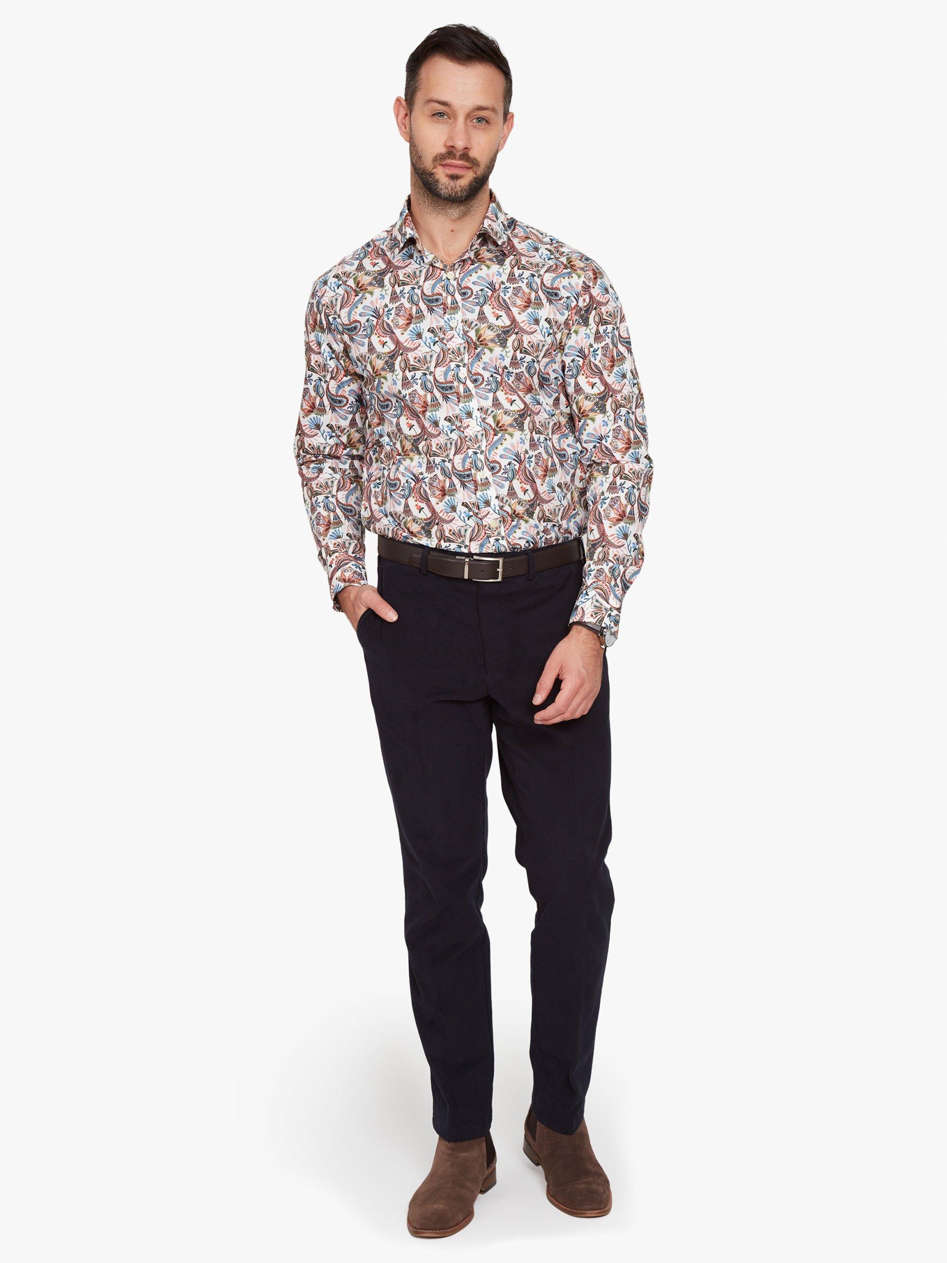 Product image 3 of 7, which shows Simon Carter Cotton Tailored Fit Paisley Shirt, White Multi, 15/R