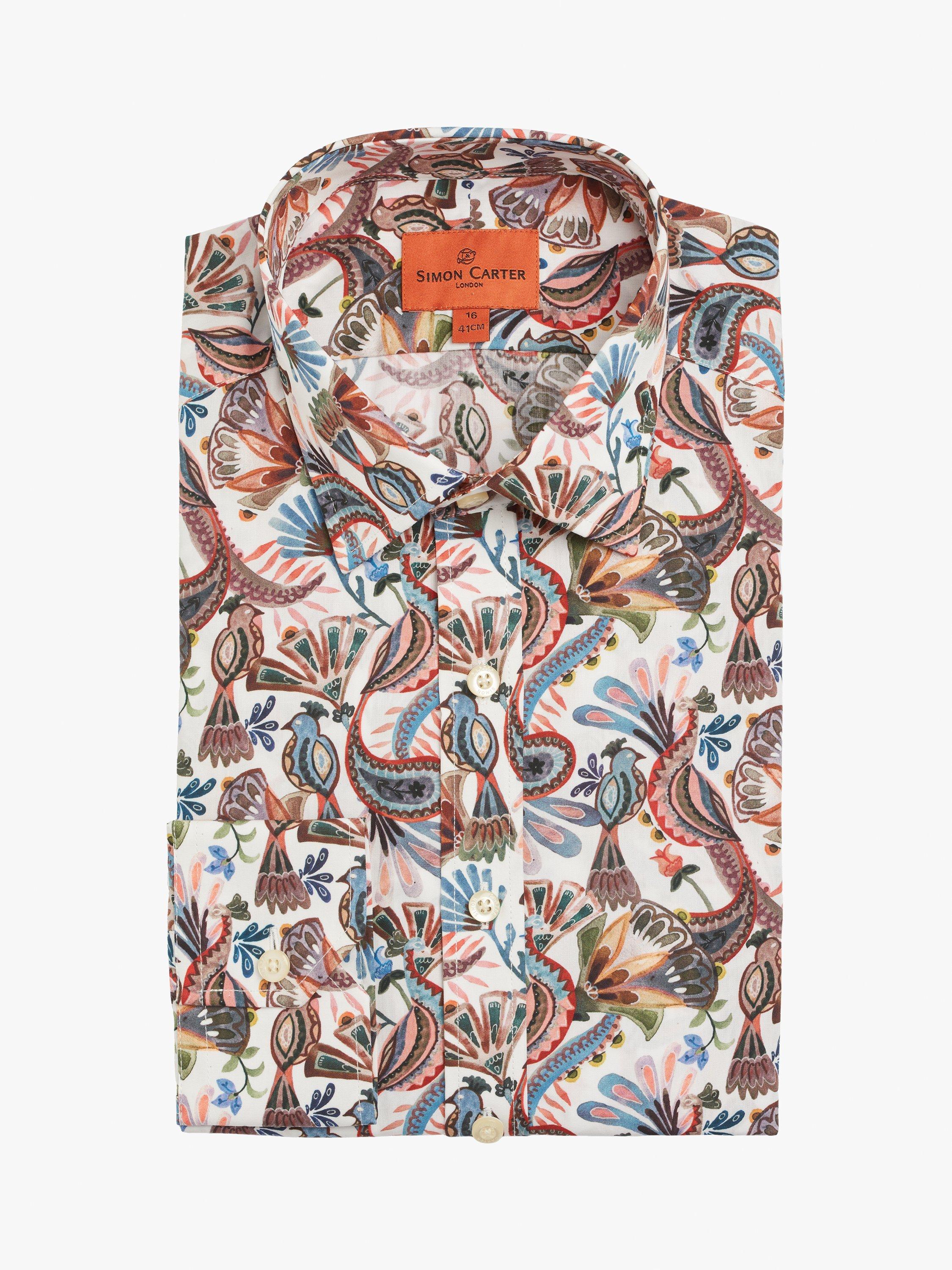 Product image 4 of 7, which shows Simon Carter Cotton Tailored Fit Paisley Shirt, White Multi, 15/R