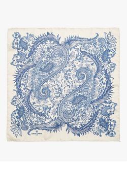 Simon Carter Silk Paisley Pocket Square, Cream Blue - view 2, Cream Blue