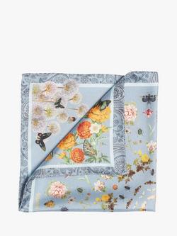 Simon Carter Silk Botanical Pocket Square, Blue Multi, Blue Multi