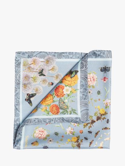 Simon Carter Silk Botanical Pocket Square, Blue Multi, Blue Multi
