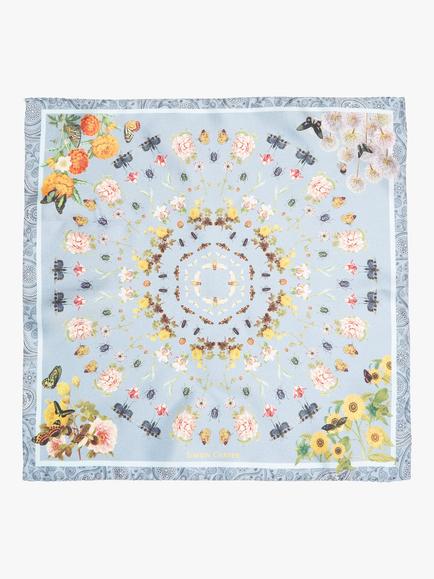 Simon Carter Silk Botanical Pocket Square, Blue Multi - view 2, Blue Multi