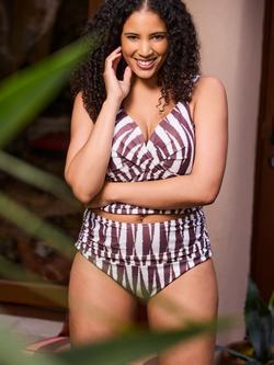 Live Unlimited Curve Geometric Tankini Top, Brown - view 2, Brown