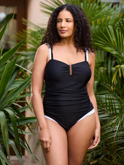 Live Unlimited Curve Contrast Trim Shaping Swimsuit, Black - view 2, Black
