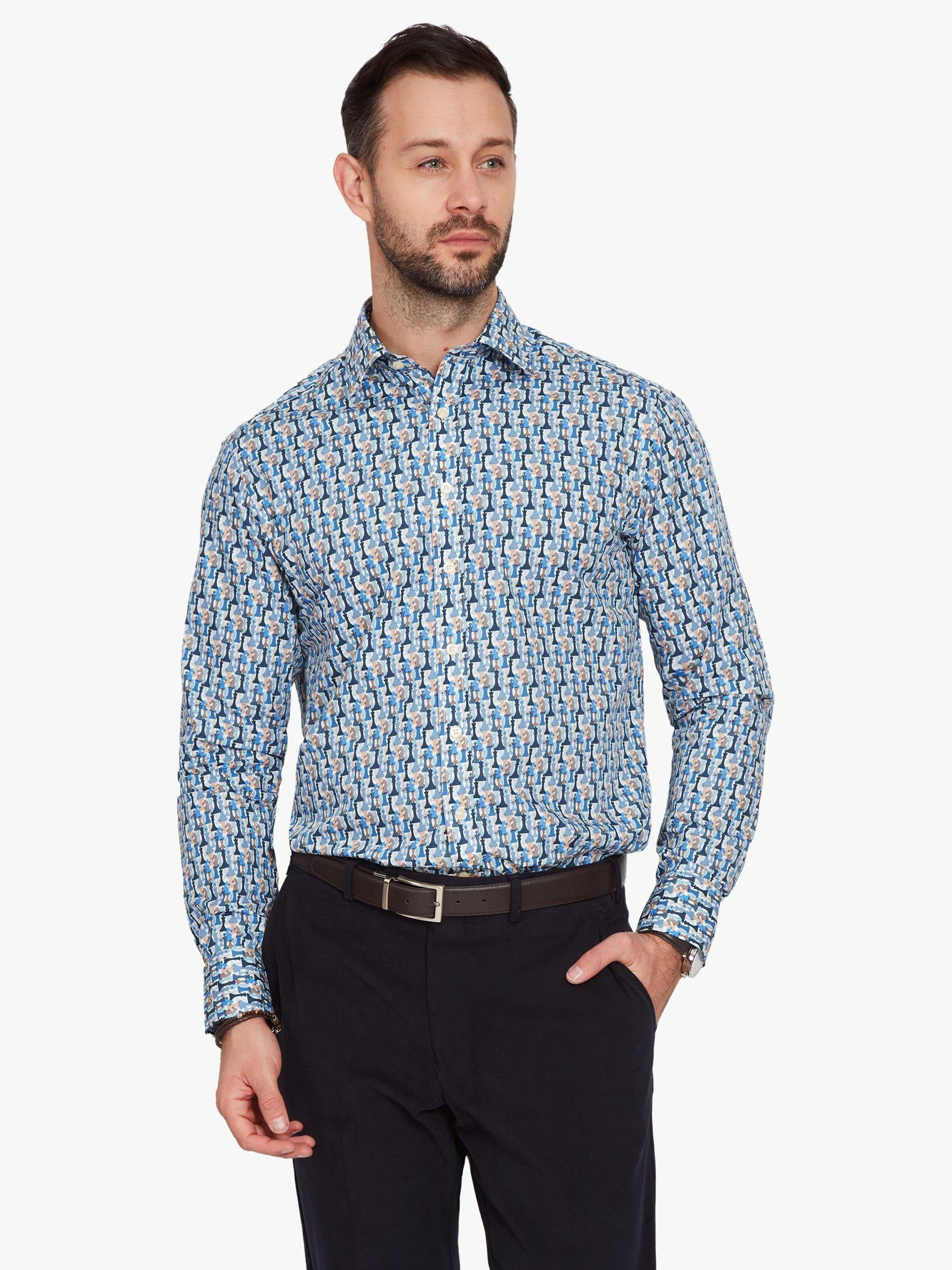 Product image 1 of 7, which shows Simon Carter Cotton Tailored Fit Chess Print Shirt, Multi, 15/R