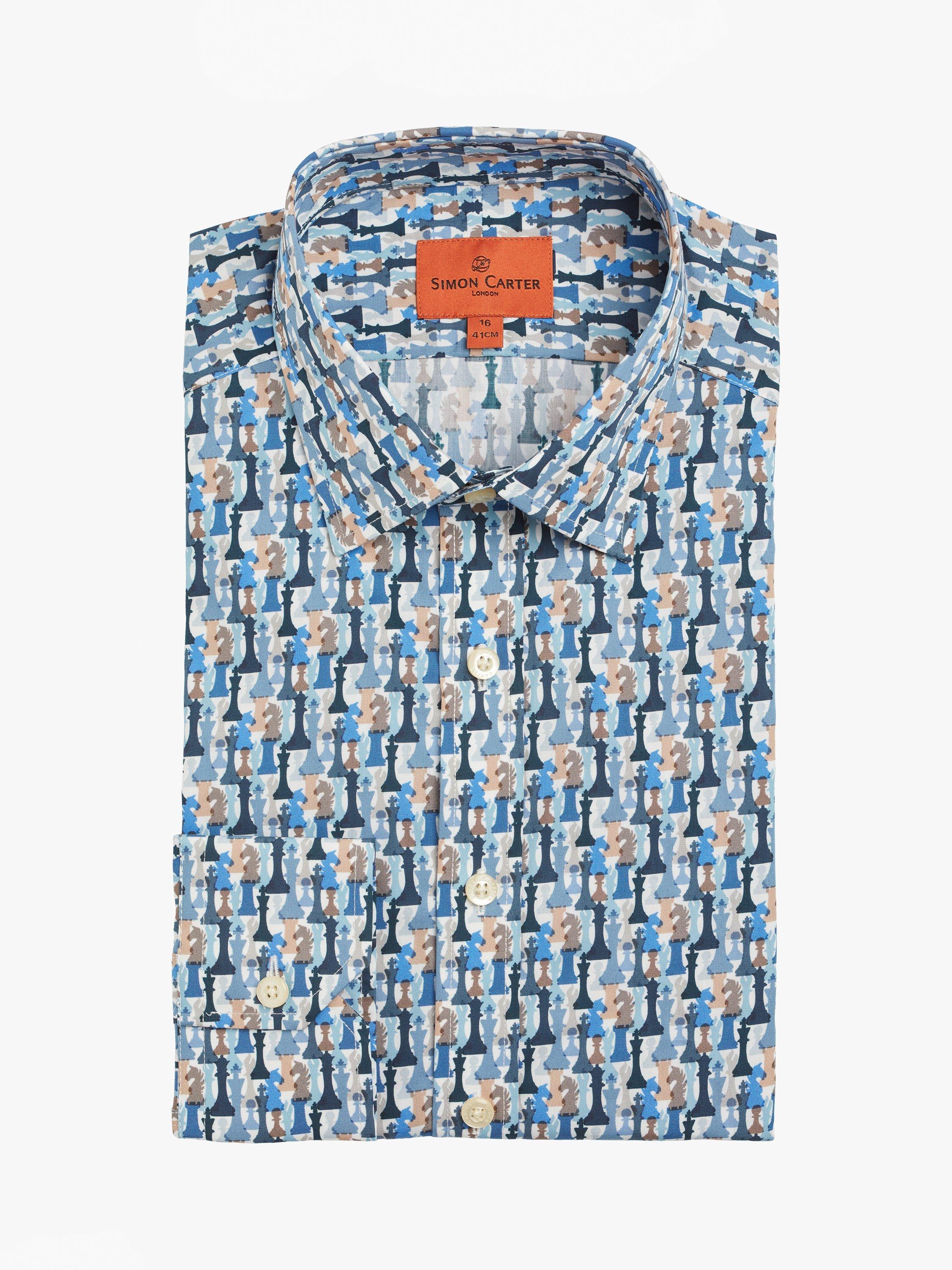 Product image 4 of 7, which shows Simon Carter Cotton Tailored Fit Chess Print Shirt, Multi, 15/R