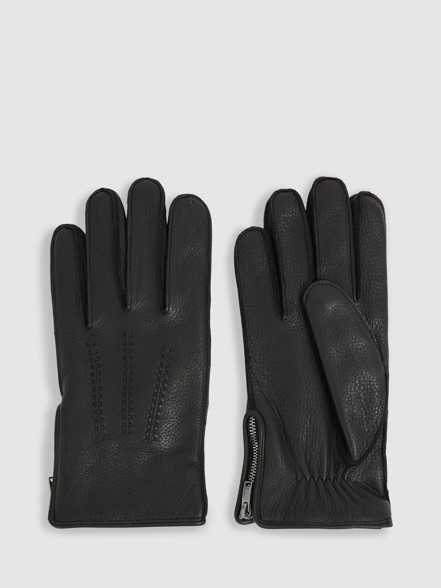 Product image 1 of 3, which shows Reiss Iowa Leather Gloves, Black, S