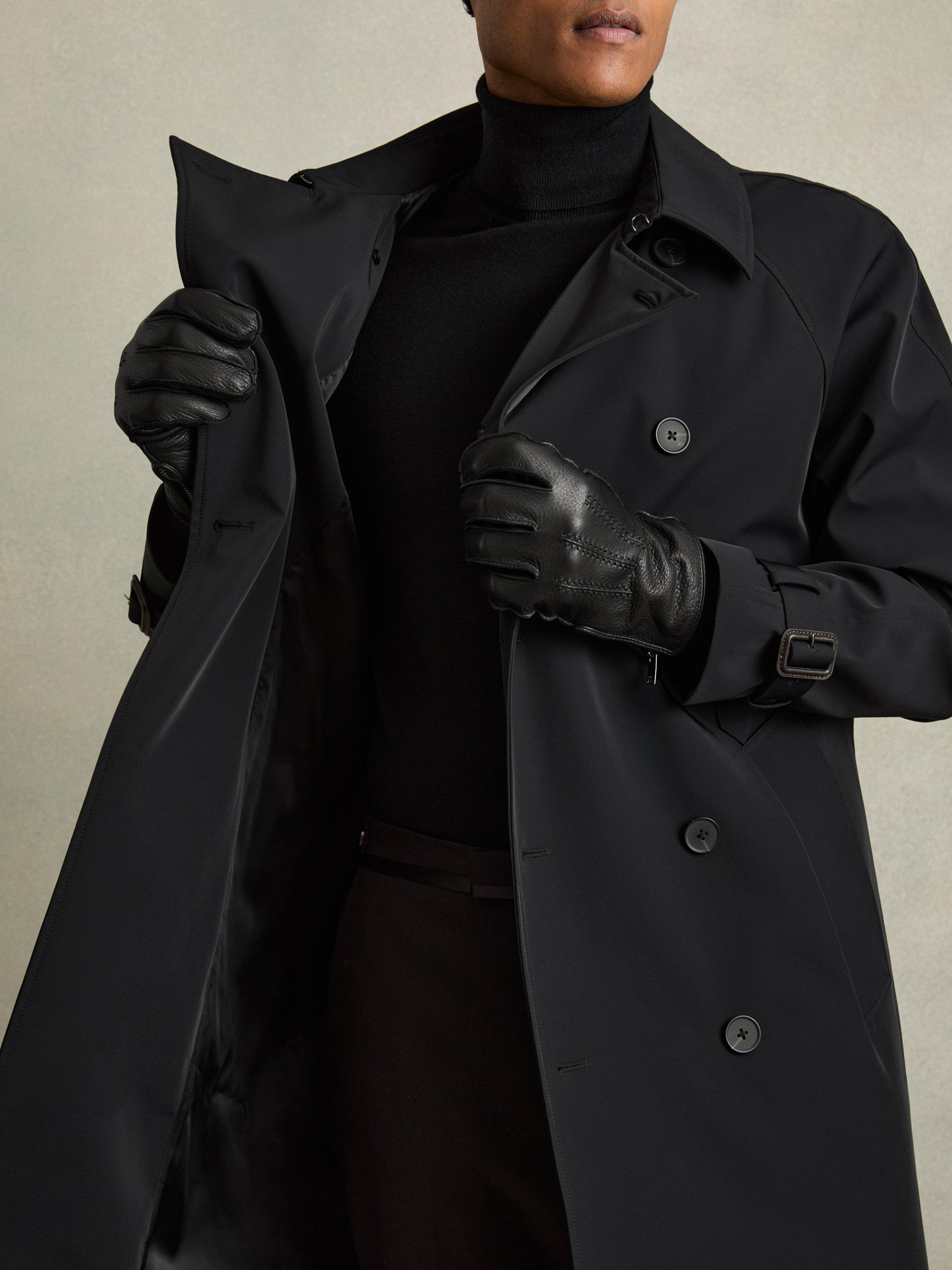 Product image 2 of 3, which shows Reiss Iowa Leather Gloves, Black, S
