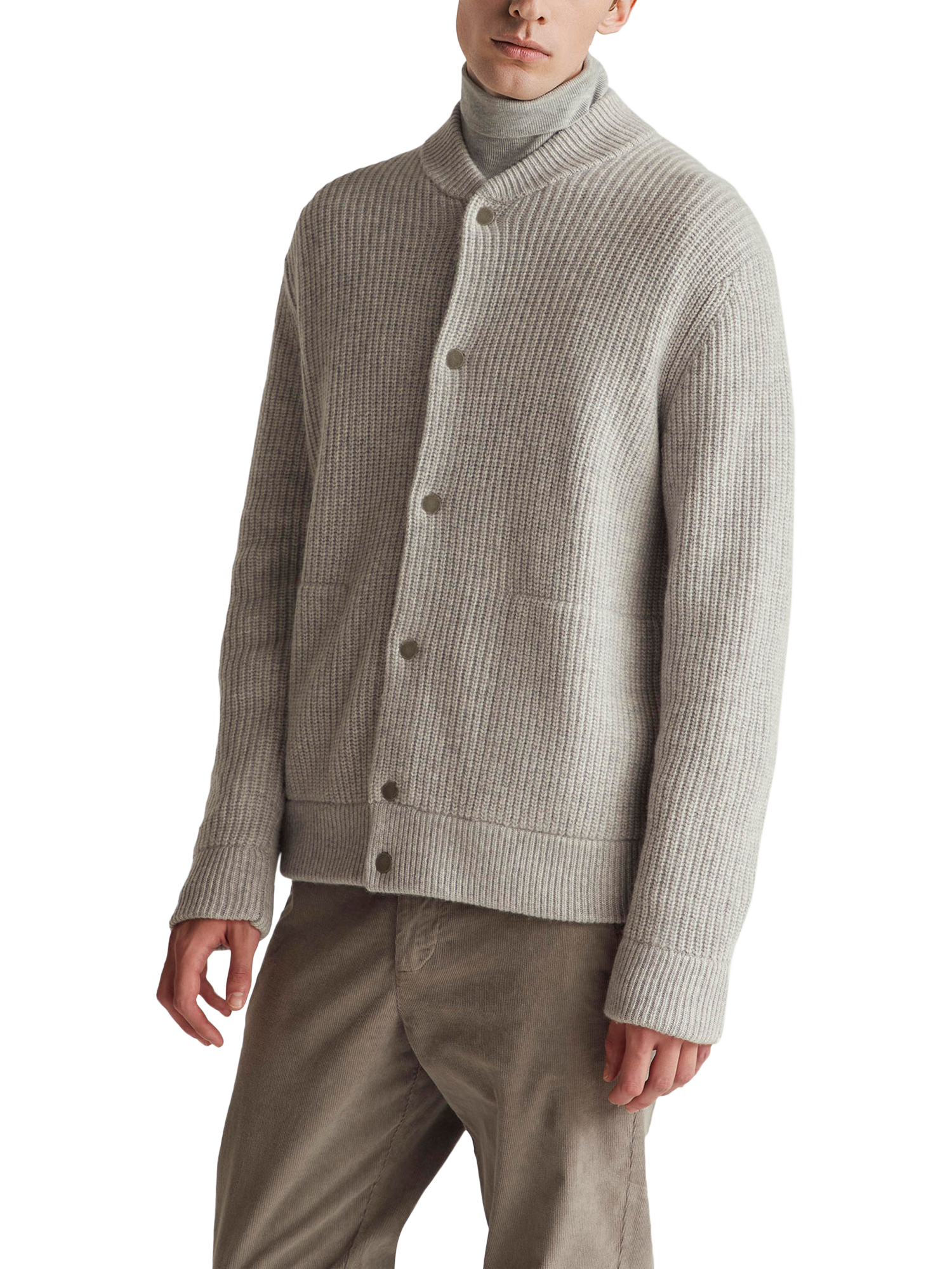 Product image 1 of 6, which shows Benetton Wool Blend Knitted Bomber Cardigan, Grey, M