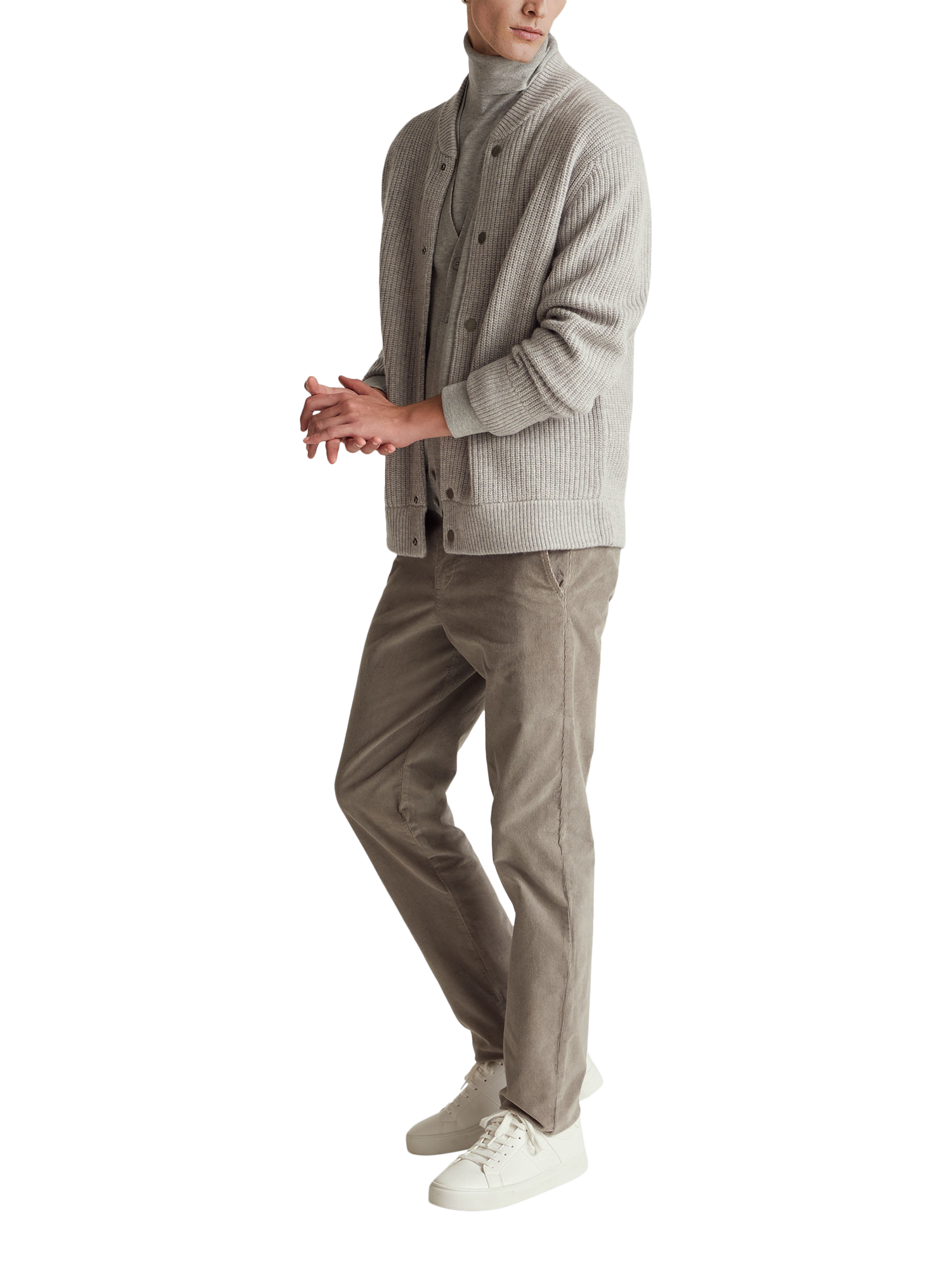 Product image 3 of 6, which shows Benetton Wool Blend Knitted Bomber Cardigan, Grey, M