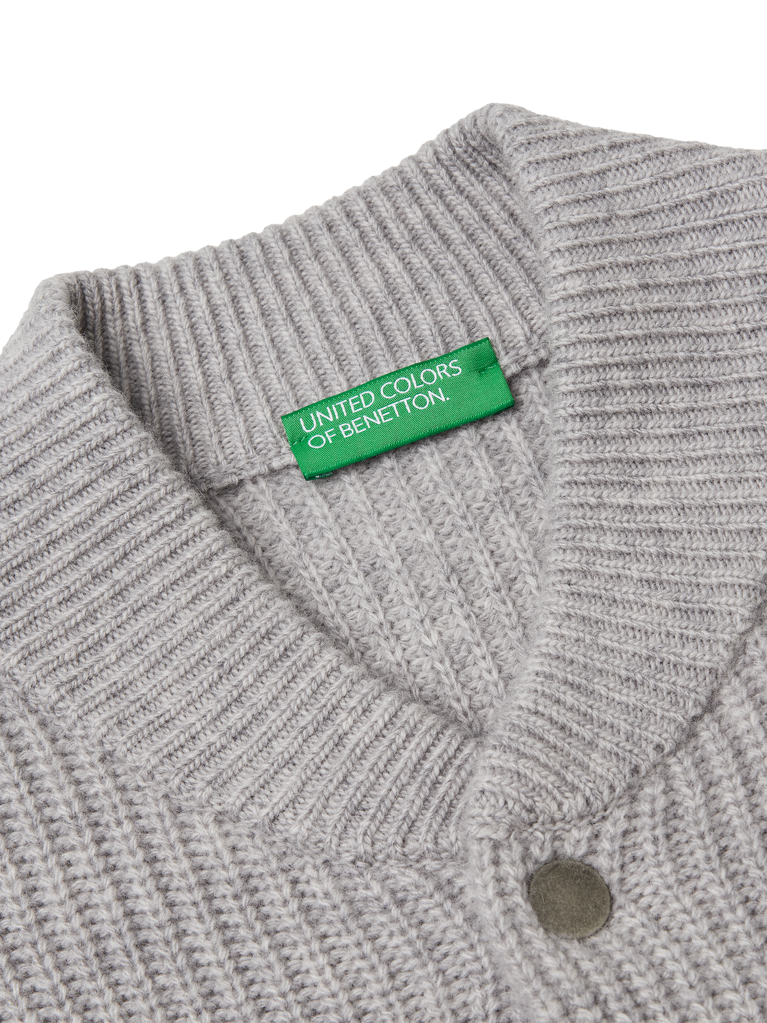 Product image 6 of 6, which shows Benetton Wool Blend Knitted Bomber Cardigan, Grey, M