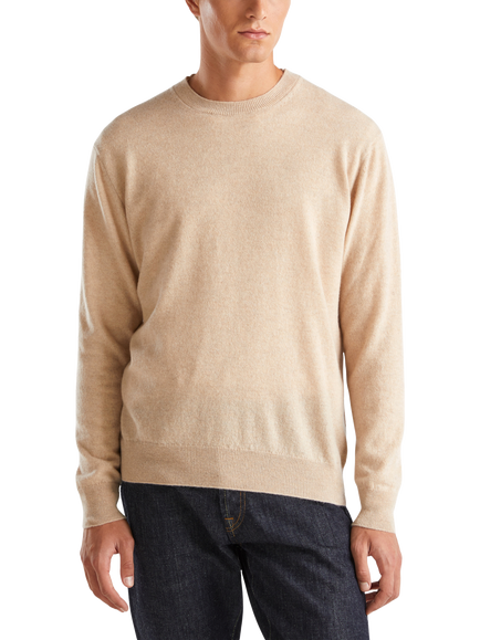 Benetton Cashmere Jersey Crew Neck Jumper, Beige
