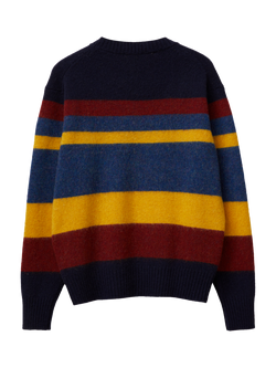 Benetton Brushed Wool Striped Crew Neck Jumper, Blue/Multi - view 2, Blue/Multi