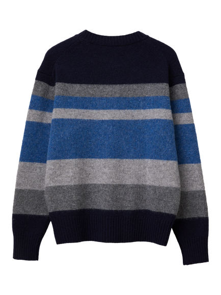 Benetton Striped Crew Neck Wool Jumper, Blue/Multi - view 2, Blue/Multi