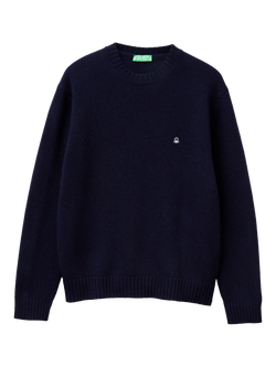 Benetton Wool Blend Crew Neck Jumper, Blue