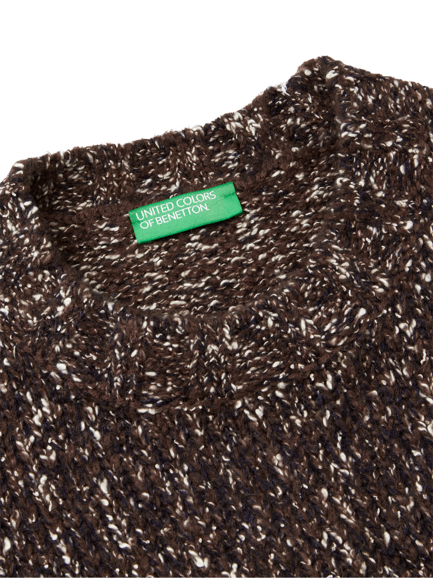 Product image 6 of 6, which shows Benetton Cotton with Wool Knitted Mouliné Yarn Jumper, Brown, XXL