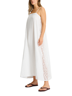 Sea Level Shore Linen Blend Panelled Bandeau Lace Midi Dress, White - view 2, White